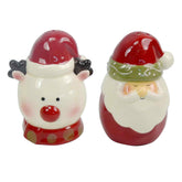 Saleiro e Pimenteiro Natalinos Rena e Papai Noel em Cerâmica 2 Peças - Ela Decora